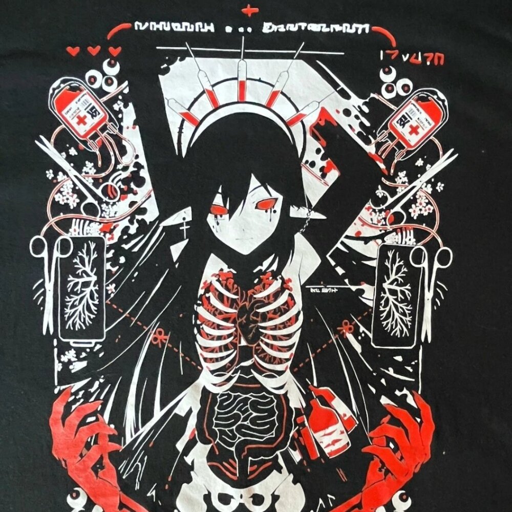 Layna Lazar Graphic Tee Medium Black Gothic Anime Skeleton Horror Shirt
